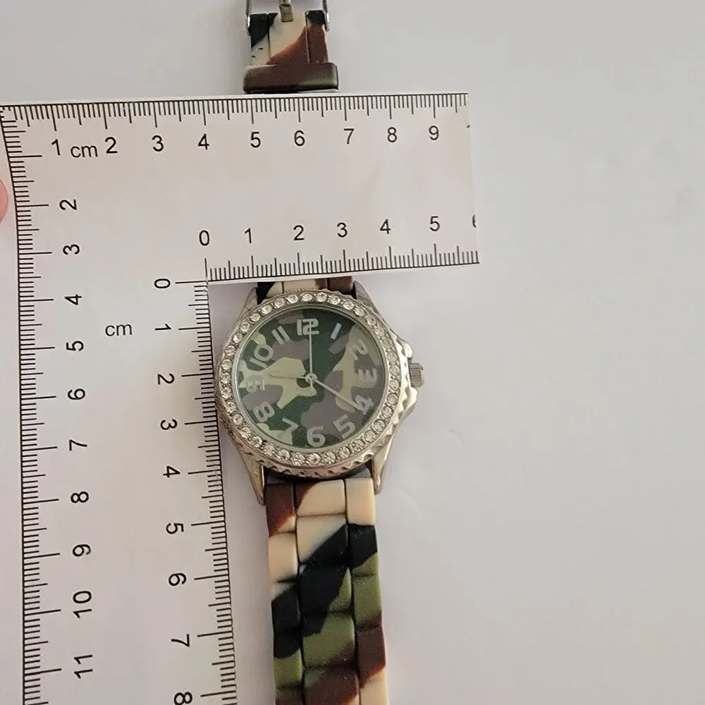 Geneva Womens Watch Green Dial 34mm Silver Case Multicolor Silicone Band